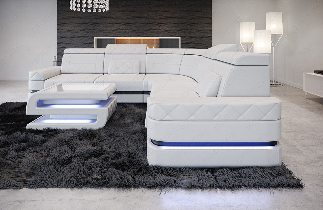 Das Mini Ledersofa Positano in der L Form in weiss - schwarz Seitenansicht