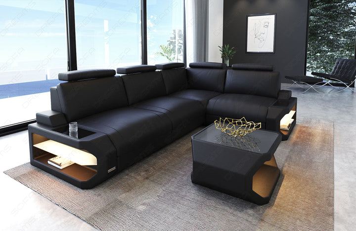 Modernes Leder Ecksofa Siena L Form in schwarz