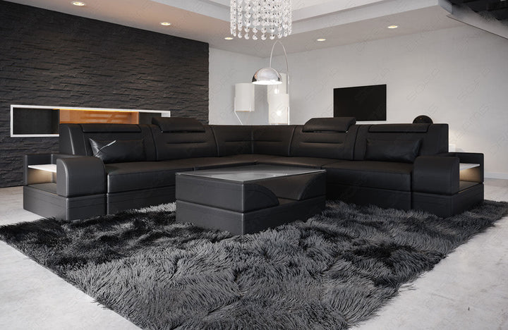 Moderne Ledercouch Trivento L Form in schwarz
