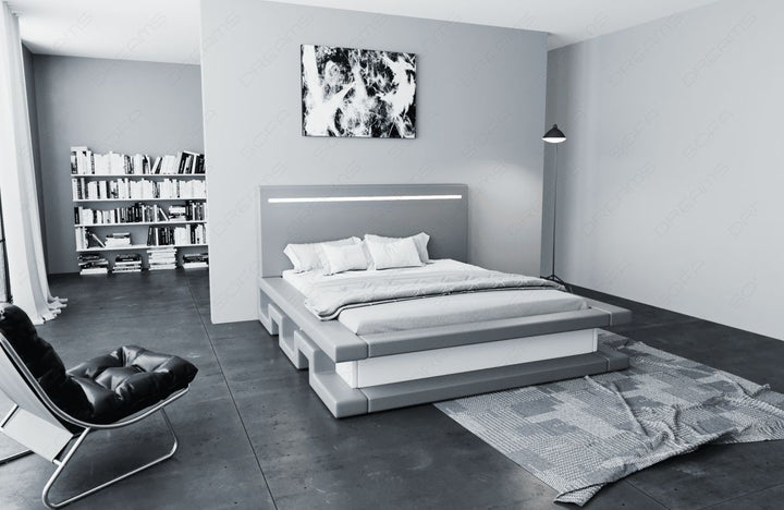 Design Komplettbett Faenza mit LED Beleuchtung in grau-weiÃŸ