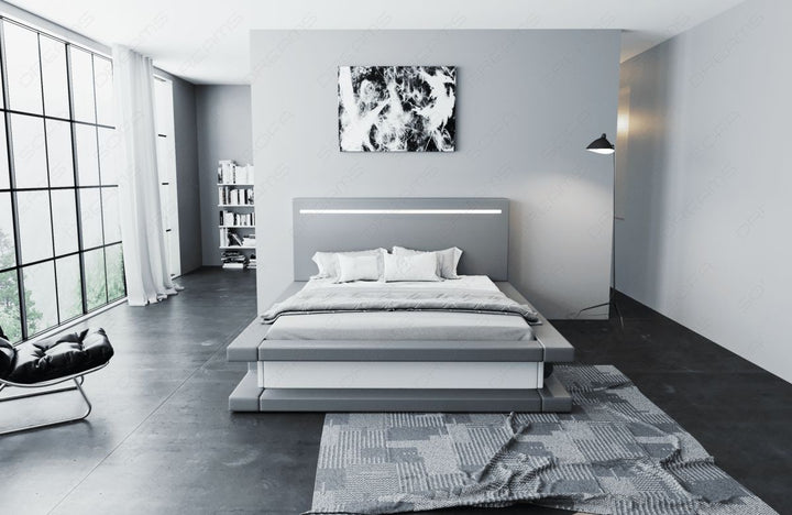 Design Komplettbett Faenza mit LED Beleuchtung in grau-weiÃŸ