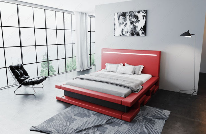 Design Komplettbett Faenza mit LED Beleuchtung in rot-schwarz