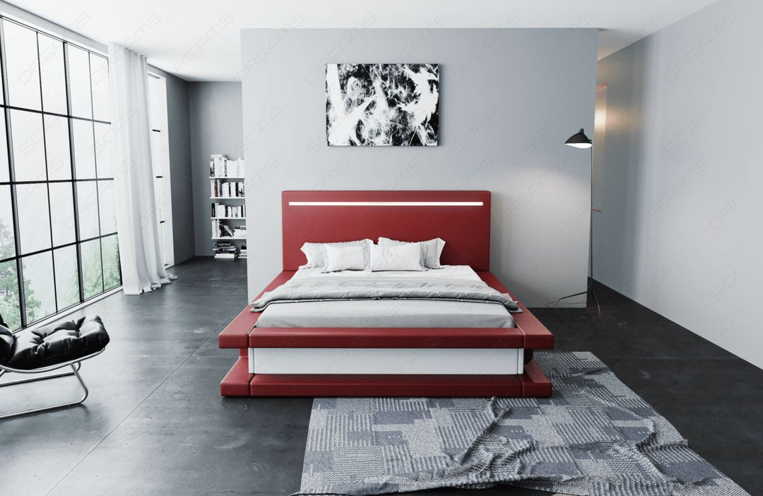 Design Komplettbett Faenza mit LED Beleuchtung in rot-weiÃŸ