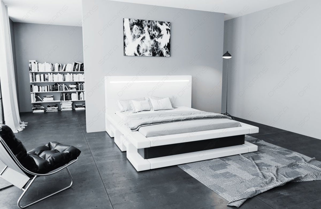 Design Komplettbett Faenza mit LED Beleuchtung in weiÃŸ-schwarz