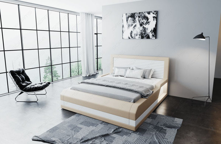 Komplettbett Treviso mit 7-Zonen Matratze und Lattenrost in beige-weiÃŸ