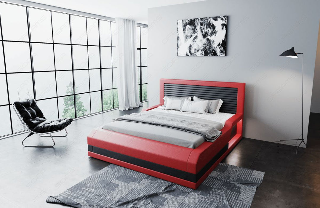 Komplettbett Treviso mit 7-Zonen Matratze und Lattenrost in rot-schwarz