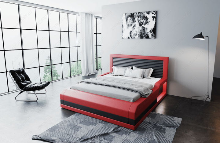 Komplettbett Treviso mit 7-Zonen Matratze und Lattenrost in rot-schwarz
