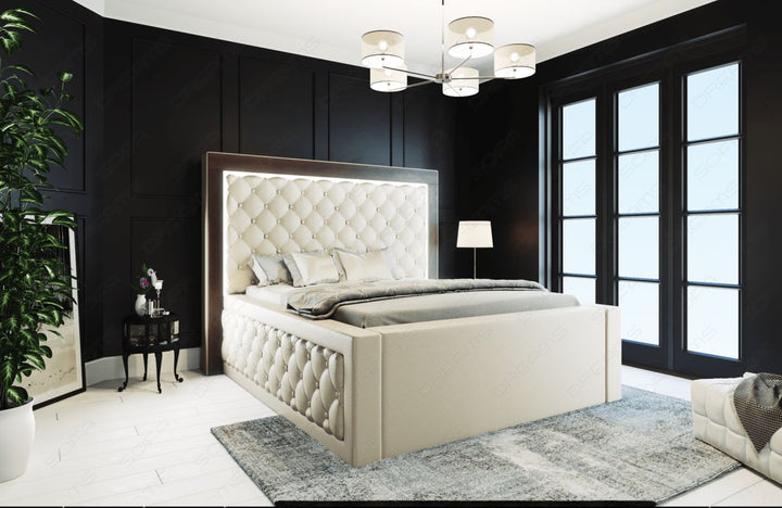 Luxus Komplettbett Varese - gesteppt - Kunstleder komplett in beige