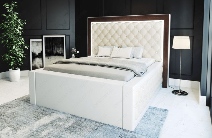 Luxus Komplettbett Varese - gesteppt - Kunstleder in beige-weiÃŸ