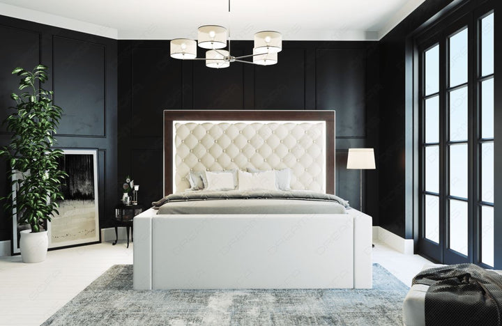 Luxus Komplettbett Varese - gesteppt - Kunstleder in beige-weiÃŸ