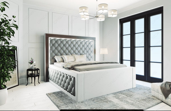 Luxus Komplettbett Varese - gesteppt - Kunstleder in grau-weiÃŸ