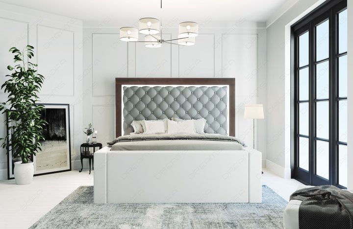 Luxus Komplettbett Varese - gesteppt - Kunstleder in grau-weiÃŸ
