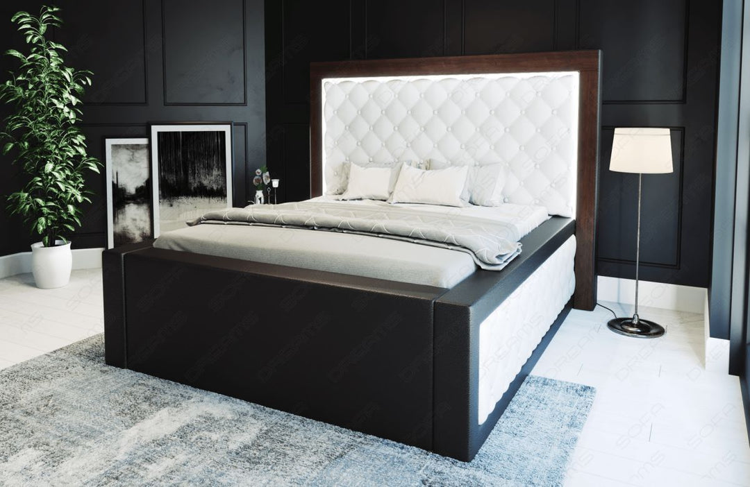 Luxus Komplettbett Varese - gesteppt - Kunstleder in weiÃŸ-schwarz
