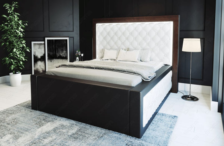 Luxus Komplettbett Varese - gesteppt - Kunstleder in weiÃŸ-schwarz