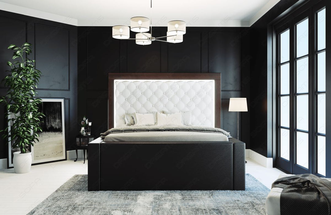 Luxus Komplettbett Varese - gesteppt - Kunstleder in weiÃŸ-schwarz