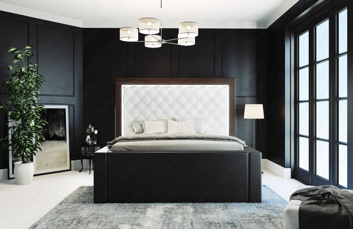 Luxus Komplettbett Varese - gesteppt - Kunstleder in weiÃŸ-schwarz