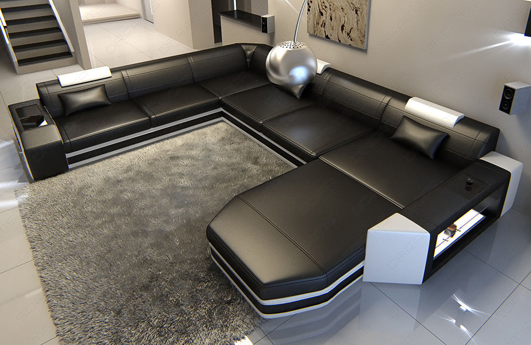 Ledersofa Prato XXL in schwarz weiss