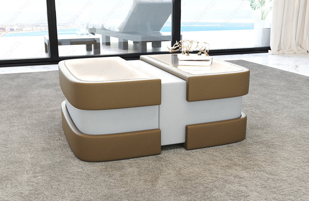 Leder Couchtisch Elegante in sandbeige-weiss