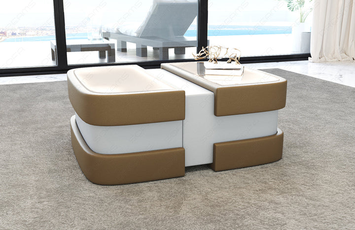 Leder Couchtisch Elegante in sandbeige-weiss