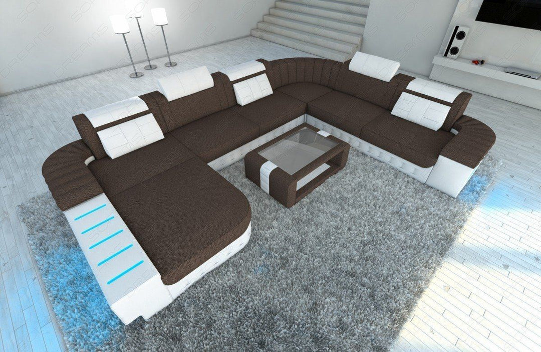 Polstercouch Wohnlandschaft Bellagio XXL in braun - Hugo8 Strukturstoff