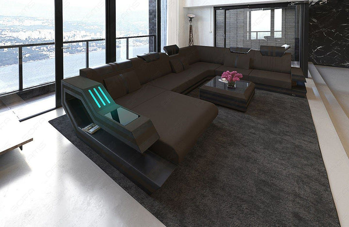 Design Wohnlandschaft Ravenna XXL in mokka - Mineva18 Mikrofaser Stoff