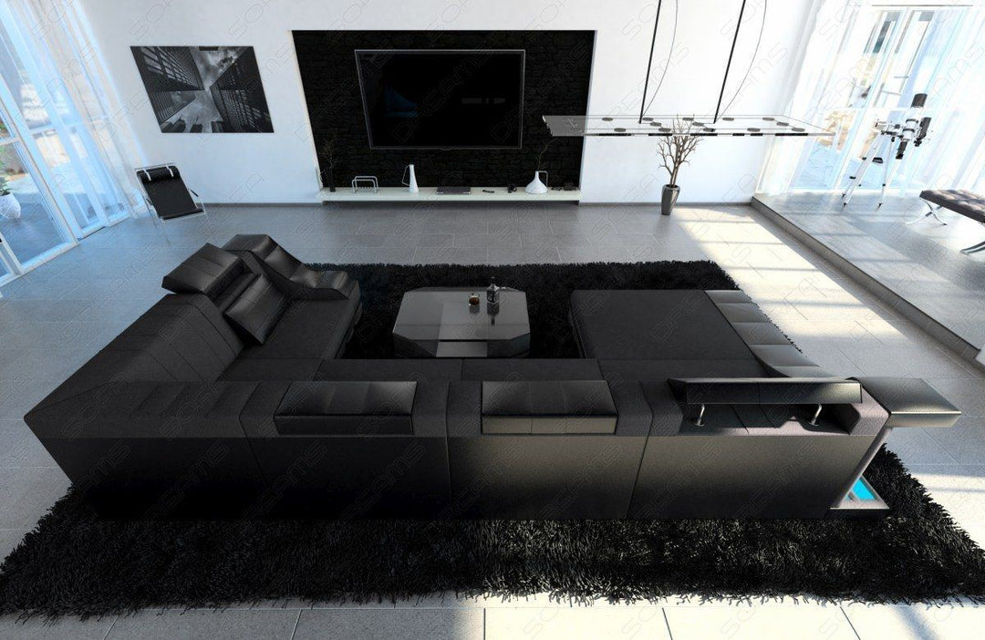 Stoff Wohnlandschaft Turino U Form mit LED dunkelgrau - Mineva8