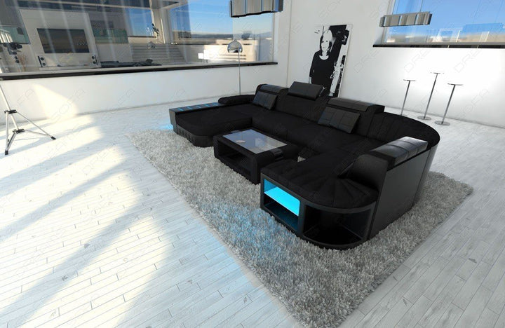 Stoff Sofa Wohnlandschaft Bellagio U Form Mikrofaser in schwarz - Mineva14