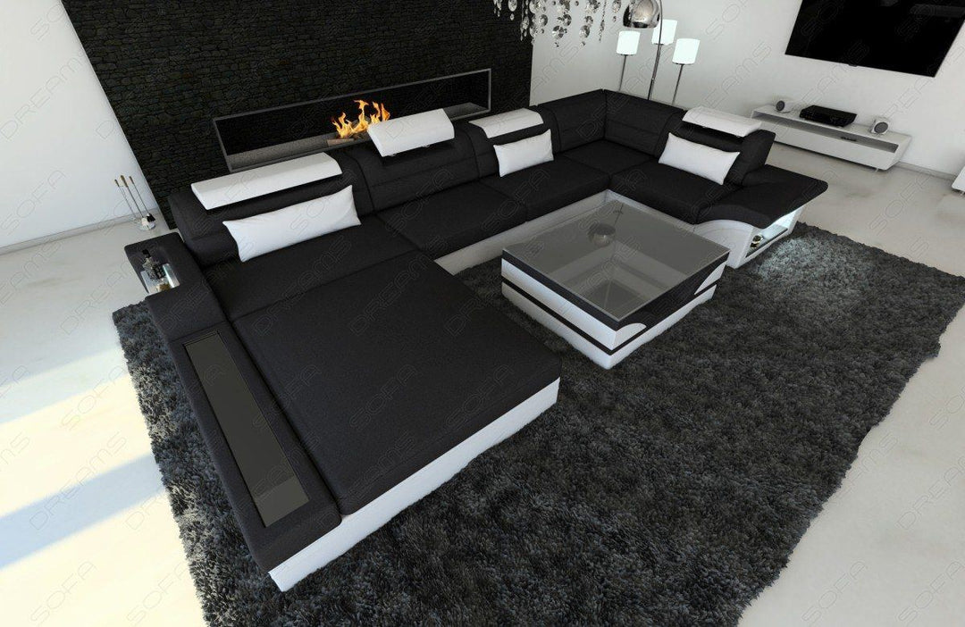 Stoff Wohnlandschaft Mezzo U Form mit Mikrofaser Stoff in schwarz - Mineva14