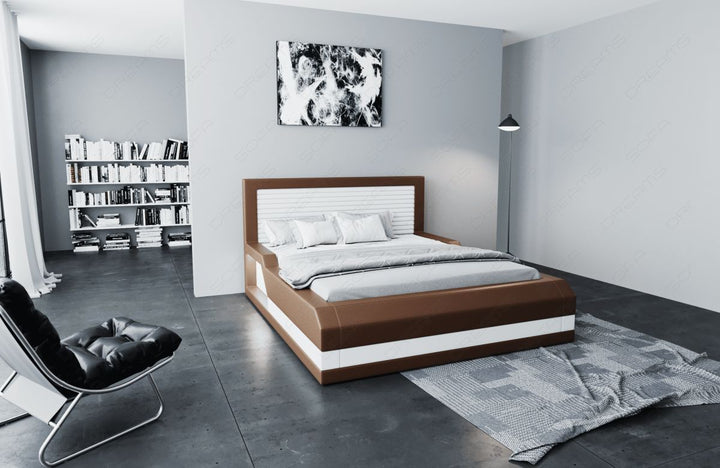 Design Wasserbett Treviso mit LED Beleuchtung in dunkelbraun-weiÃŸ - Bezug Kunstleder Premium