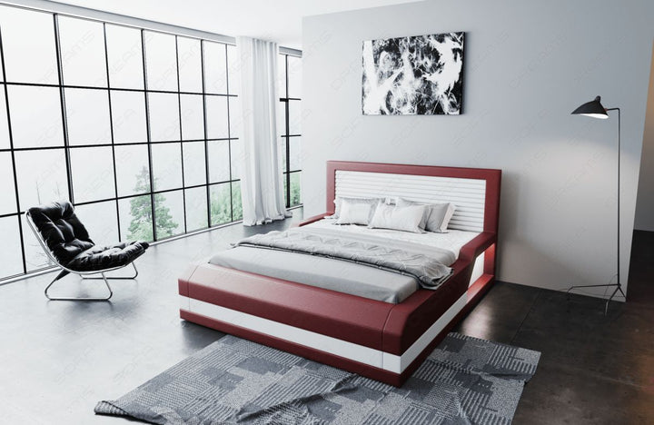 Design Wasserbett Treviso mit LED Beleuchtung in rot-weiÃŸ - Bezug Kunstleder Premium