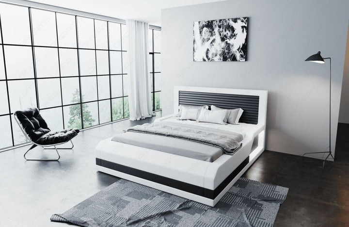 Design Wasserbett Treviso mit LED Beleuchtung in weiÃŸ-schwarz - Bezug Kunstleder Premium