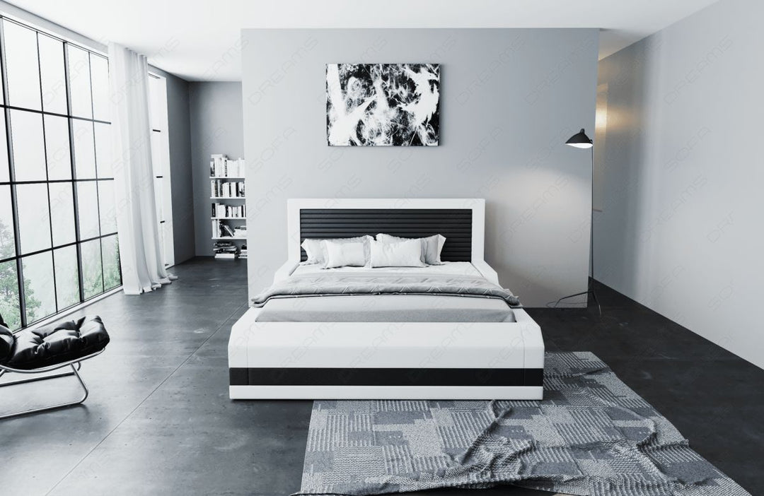 Design Wasserbett Treviso mit LED Beleuchtung in weiÃŸ-schwarz - Bezug Kunstleder Premium
