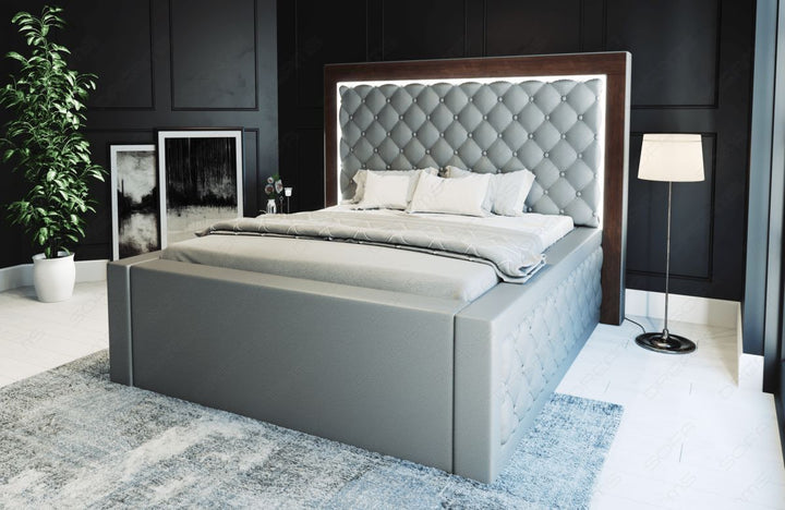 Designer Wasserbett Varese mit LED Beleuchtung in komplett grau - Bezug Kunstleder Premium