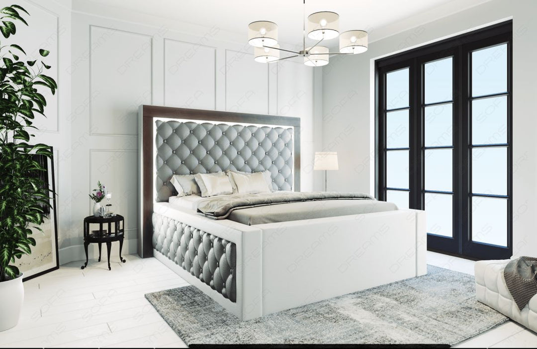 Designer Wasserbett Varese mit LED Beleuchtung in grau-weiÃŸ - Bezug Kunstleder Premium