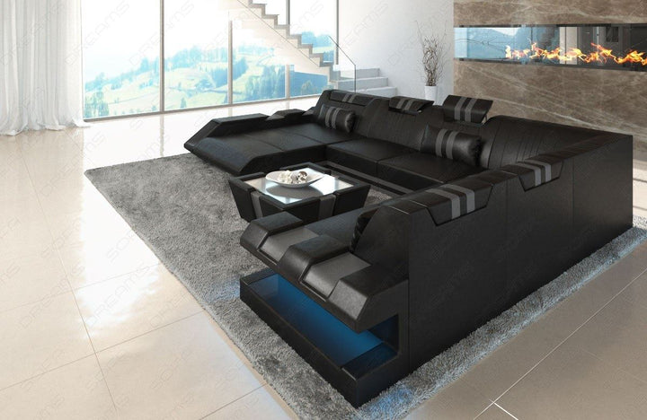 Luxus Wohnlandschaft Apollonia XXL mit LED Beleuchtung in schwarz-grau