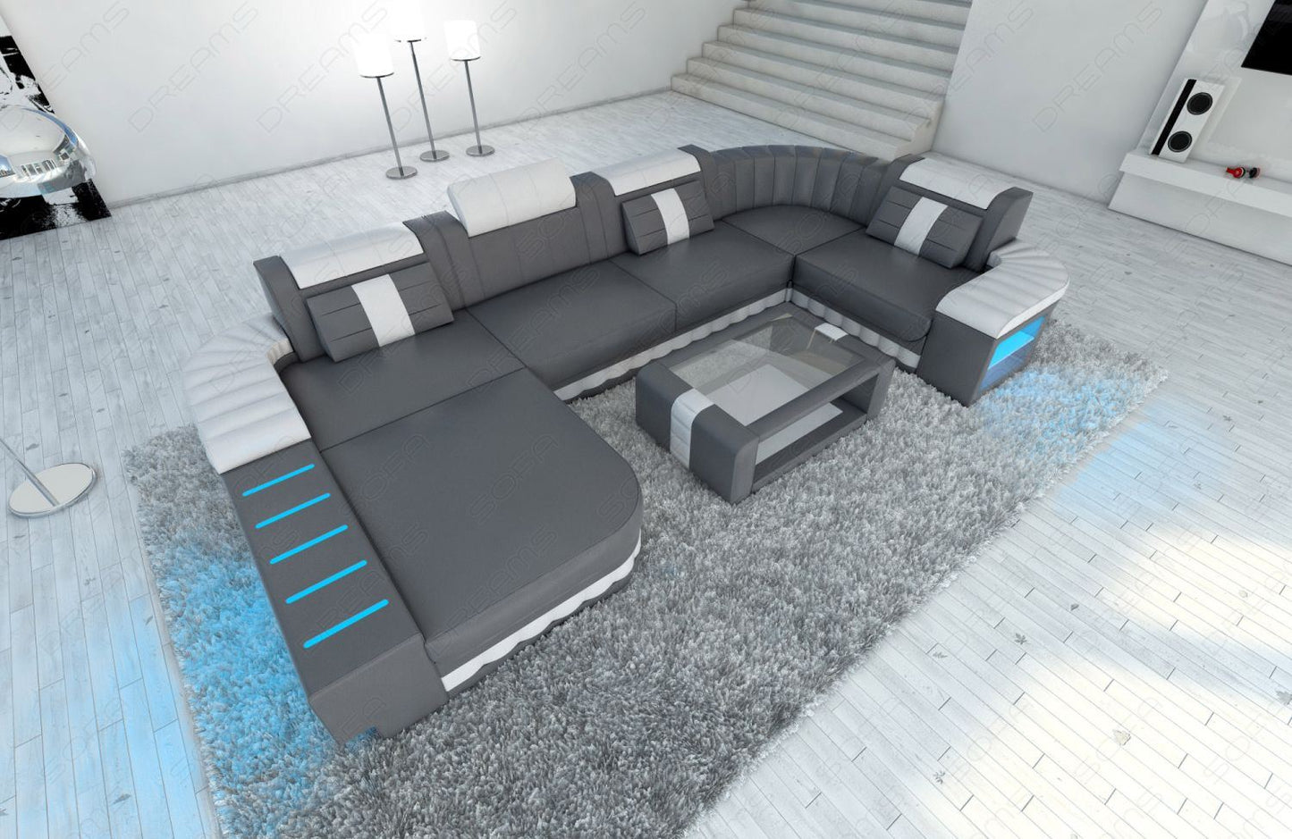 Leather Sectional Baronka With Led