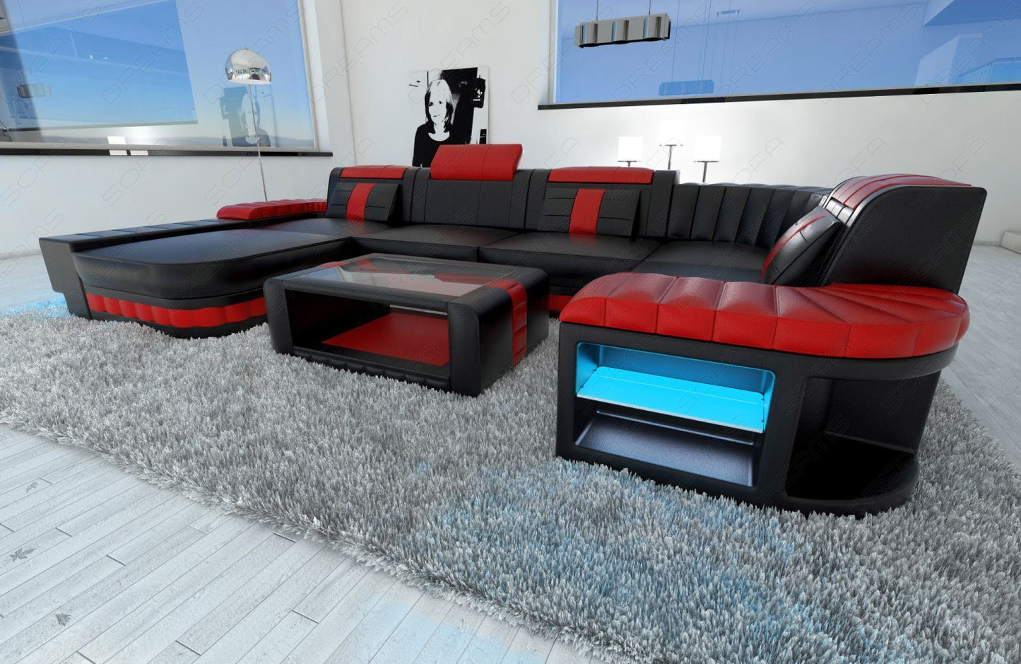 Leather Sectional Baronka With Led