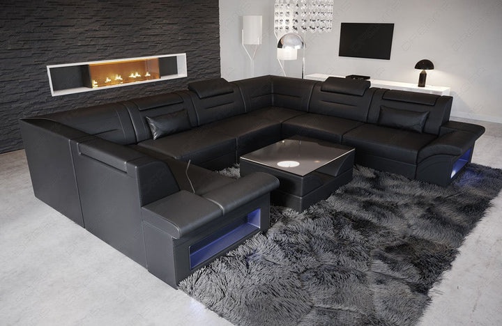 Leder Wohnlandschaft Brianza U Form in schwarz