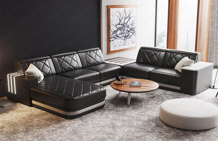 Moderne Leder Wohnlandschaft Cesena XXL in schwarz-weiÃŸ mit LED Beleuchtung. 
