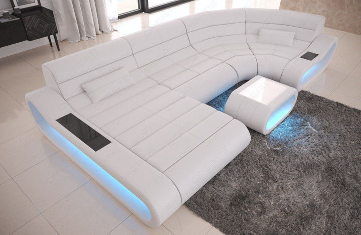 Designer Leder Wohnlandschaft LED Concept U Form Farbe in weiss