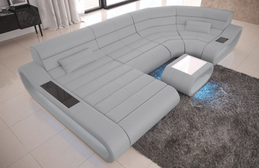 Ledersofa Concept U Form in hellgrau-schwarz