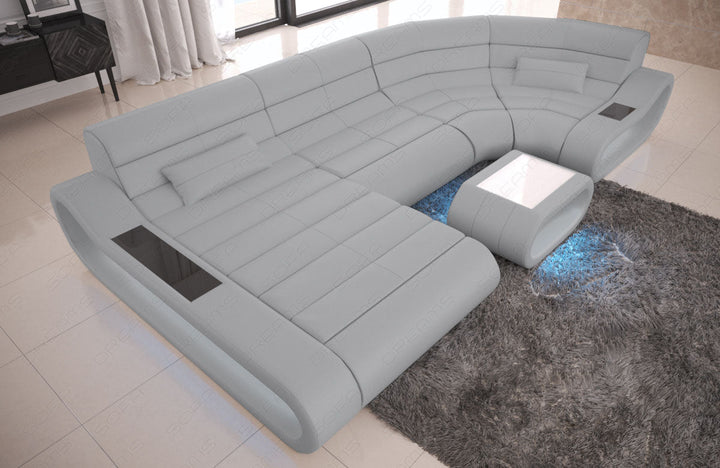 Ledersofa Concept U Form in hellgrau-schwarz