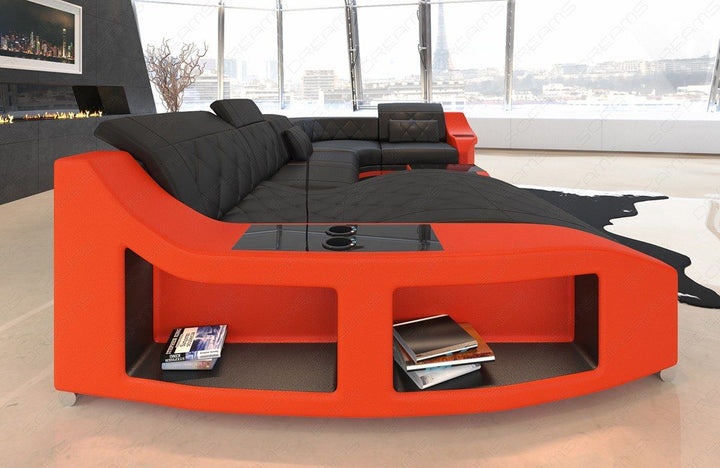 Ledersofa Swing in der Mini U Form mit LED in schwarz - orange