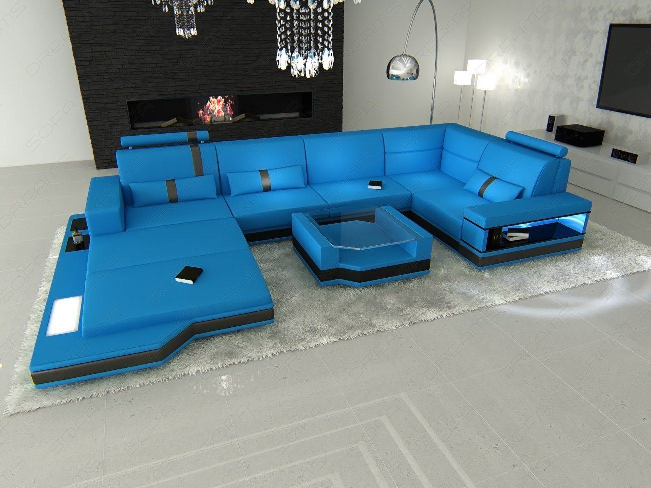 Miranolo Sectional As A Leather Sofa With Led