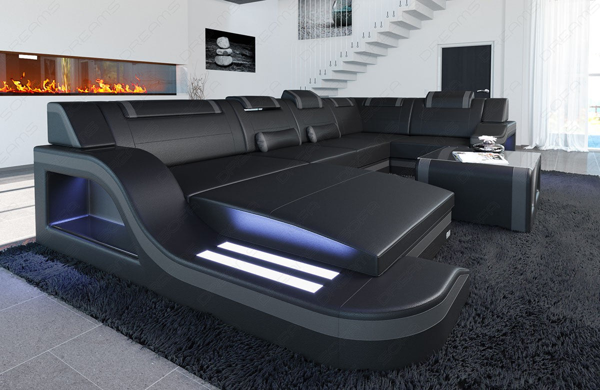 Paloma Leather Sectional With Headrests