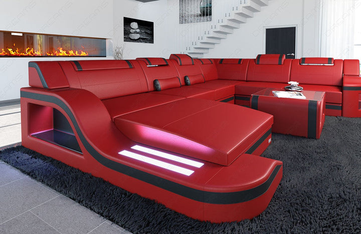 Luxus Leder Wohnlandschaft Palermo XXL in in rot-schwarz