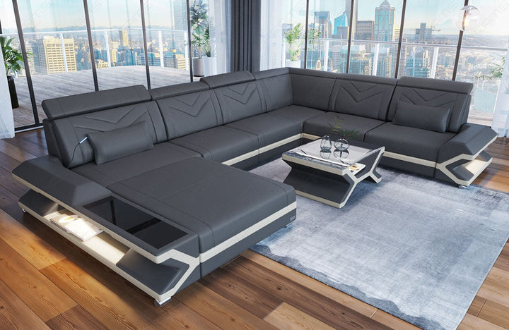 XXL Wohnlandschaft Napoli mit Ottomane in grau-beige