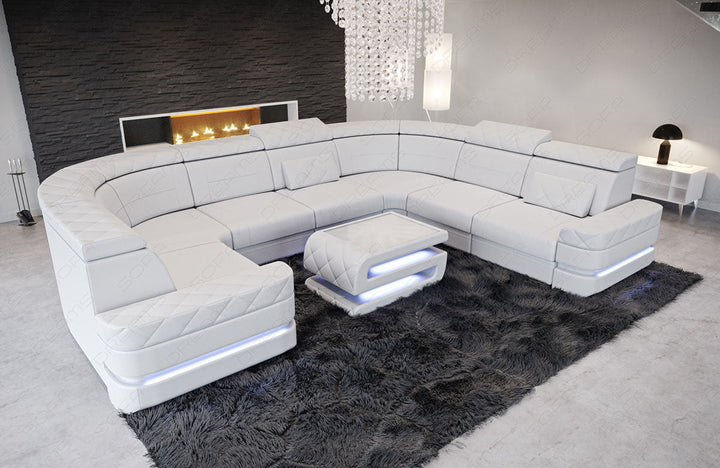 U Form Mini Ledersofa Positano in komplett WeiÃŸ
