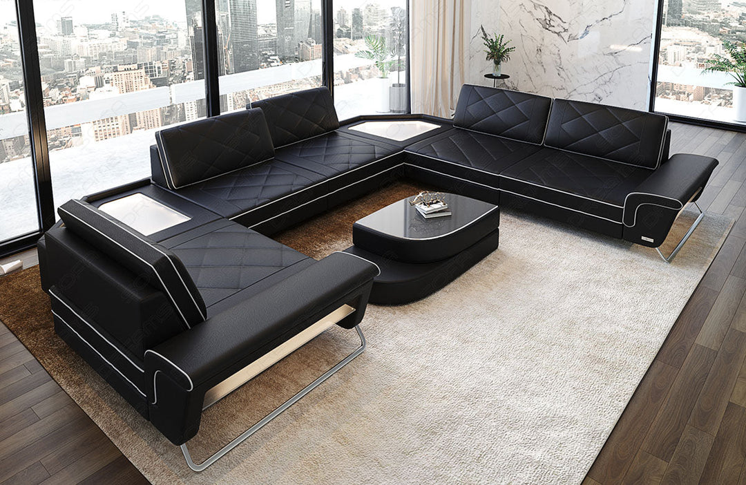 Leder Wohnlandschaft Sepino U Form in schwarz-weiÃŸ