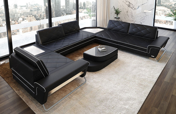 Leder Wohnlandschaft Sepino U Form in schwarz-weiÃŸ